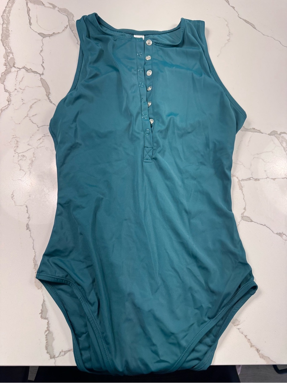 Sleek Teal Henley One-Piece Swimsuit
